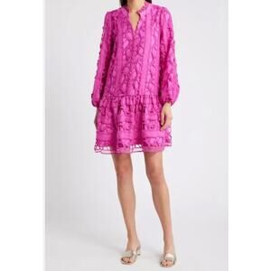 CIEBON Yvia Dragonfly Lace Dress - Magenta Sz XS Drop Waist Organza Crochet Boho